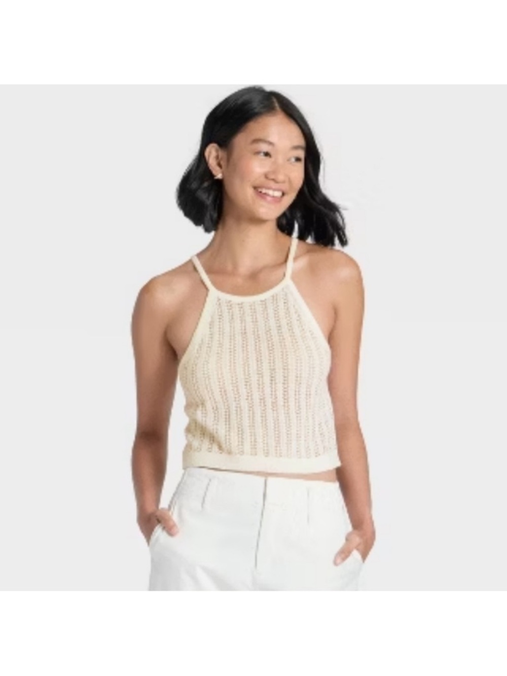 a new day Cream Knit Halter Tank NWT S